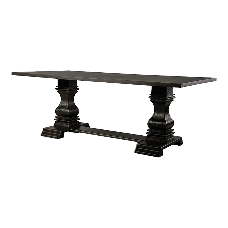 Kingfisher Lane Rustic Solid Wood Pedestal Dining Table in Antique Black