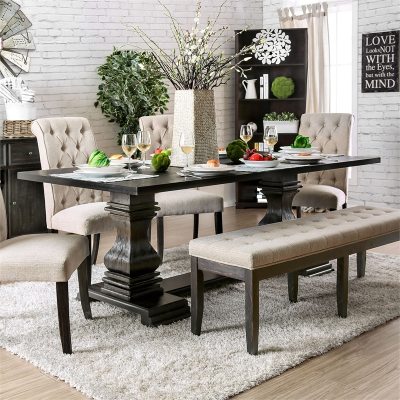 Kingfisher Lane Rustic Solid Wood Pedestal Dining Table in Antique Black
