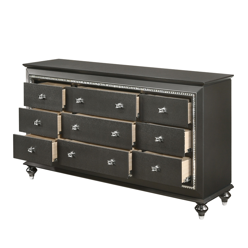 Kingfisher Lane Contemporary 9-Drawer Wood Dresser in Metallic Gray