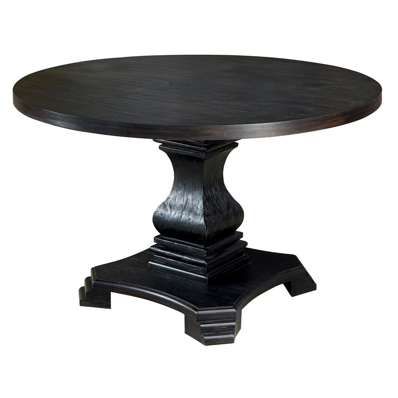 Kingfisher Lane Solid Wood Round Pedestal Dining Table in Antique Black