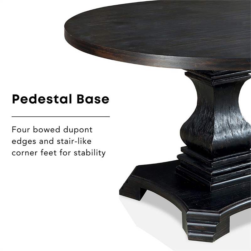 Kingfisher Lane Solid Wood Round Pedestal Dining Table in Antique Black