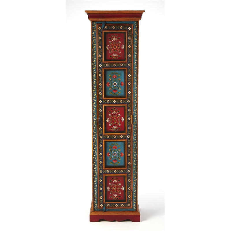Kingfisher Lane Contemporary Hand Painted Tall Storage Cabinet in Brown