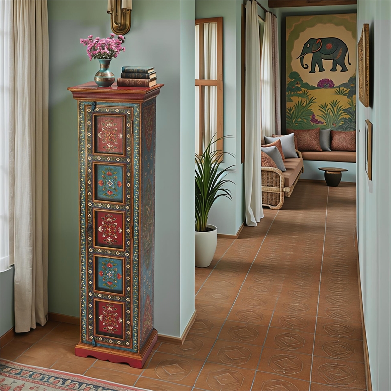 Kingfisher Lane Contemporary Hand Painted Tall Storage Cabinet in Brown