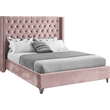 Kingfisher Lane Contemporary Tufted Pink Velvet Wingback King Bed Frame