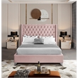 Kingfisher Lane Contemporary Tufted Pink Velvet Wingback King Bed Frame