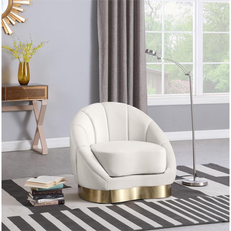 Kingfisher Lane Contemporary Cream Velvet Shell Accent Chair Gold Base