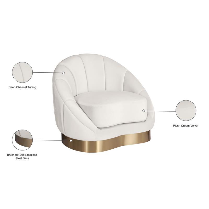 Kingfisher Lane Contemporary Cream Velvet Shell Accent Chair Gold Base