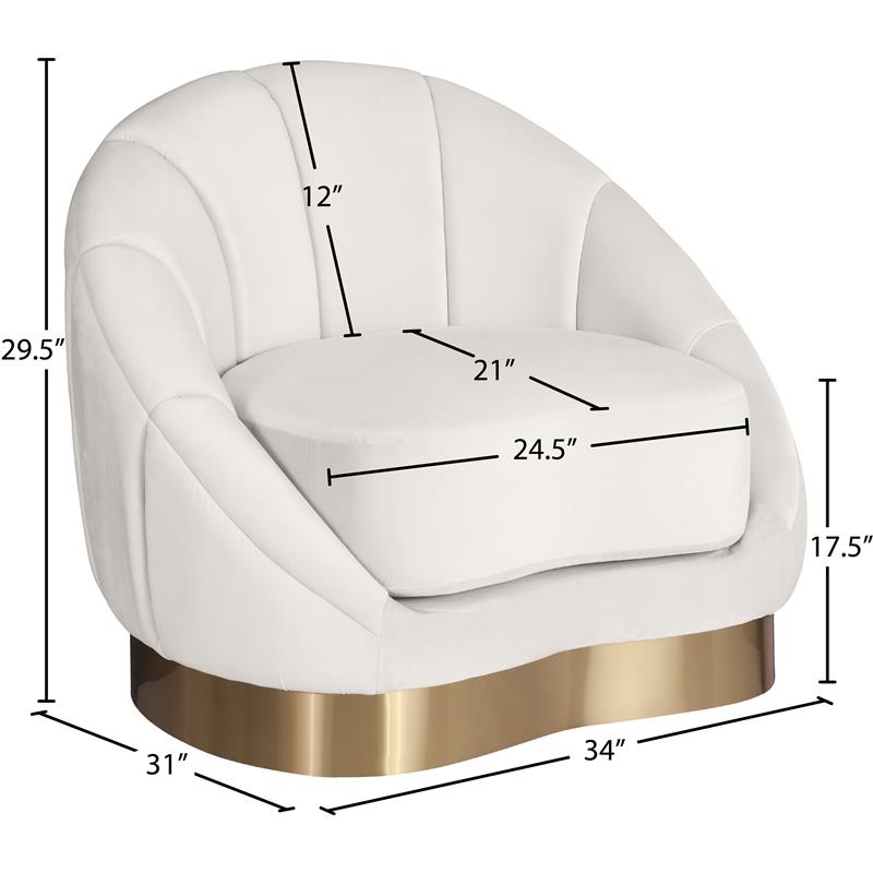 Kingfisher Lane Contemporary Cream Velvet Shell Accent Chair Gold Base