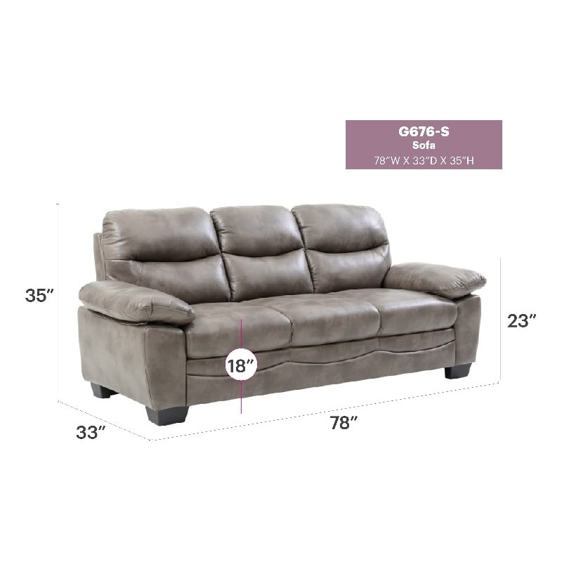 Kingfisher Lane Contemporary Tufted Faux Leather 3-Seat Sofa in Gray