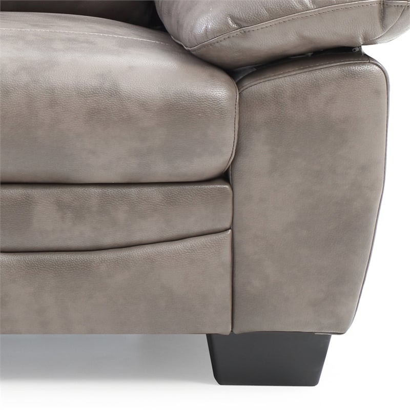 Kingfisher Lane Contemporary Tufted Faux Leather 3-Seat Sofa in Gray