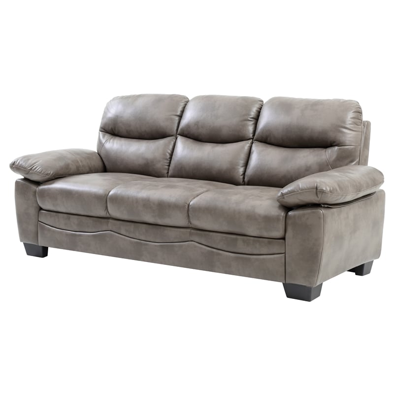 Kingfisher Lane Contemporary Tufted Faux Leather 3-Seat Sofa in Gray