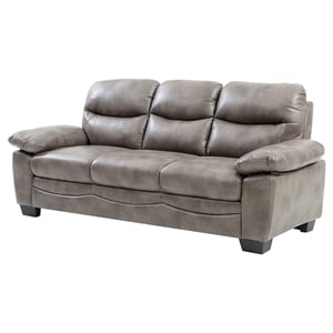 Kingfisher Lane Contemporary Tufted Faux Leather 3-Seat Sofa in Gray