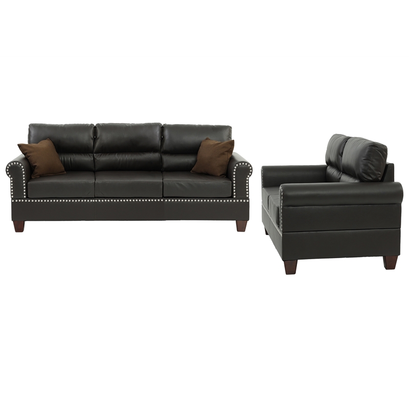 Kingfisher Lane 2-Piece Faux Leather Sofa and Loveseat Set in Espresso