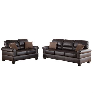 Kingfisher Lane 2-Piece Faux Leather Sofa and Loveseat Set in Espresso