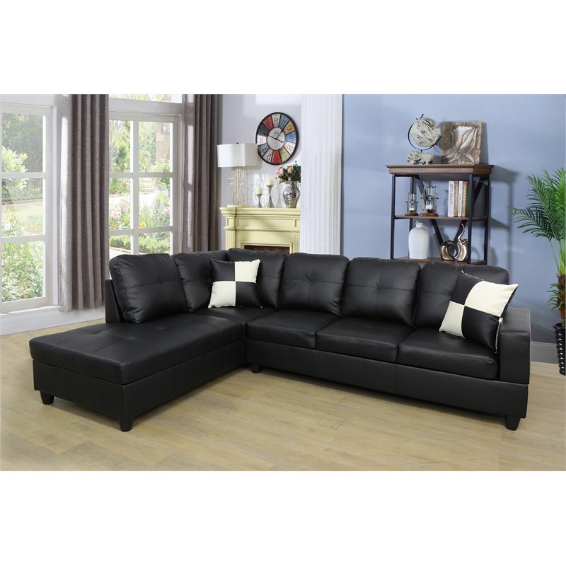 Kingfisher Lane Left-Facing Faux Leather Sectional Sofa in Black