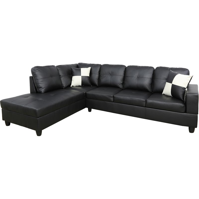 Kingfisher Lane Left-Facing Faux Leather Sectional Sofa in Black