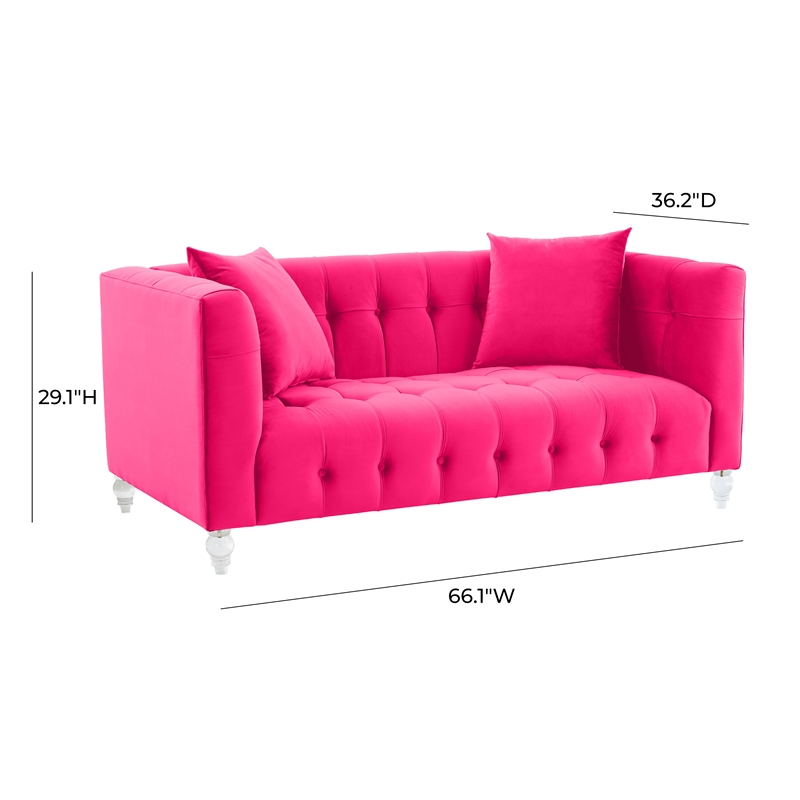 Kingfisher Lane Hot Pink Velvet Tufted Loveseat with Lucite Legs
