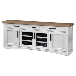Kingfisher Lane 76&quot Wood TV Console with Glass Doors in Cotton White