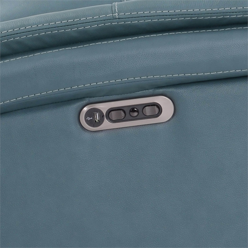 Kingfisher Lane Leather Cordless Power Swivel Glider Recliner in Blue