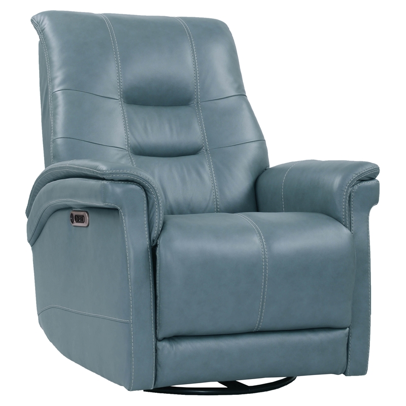 Kingfisher Lane Leather Cordless Power Swivel Glider Recliner in Blue