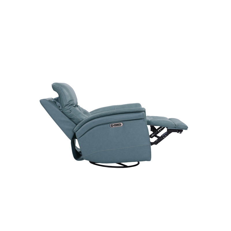Kingfisher Lane Leather Cordless Power Swivel Glider Recliner in Blue