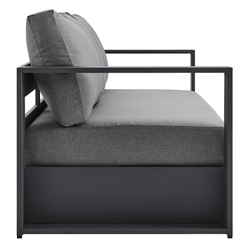Kingfisher Lane Aluminum Outdoor Patio Sofa with Charcoal Gray Cushions