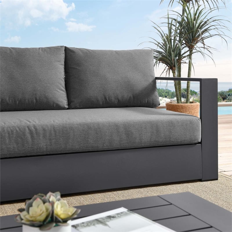 Kingfisher Lane Aluminum Outdoor Patio Sofa with Charcoal Gray Cushions