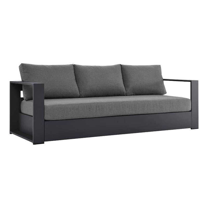 Kingfisher Lane Aluminum Outdoor Patio Sofa with Charcoal Gray Cushions