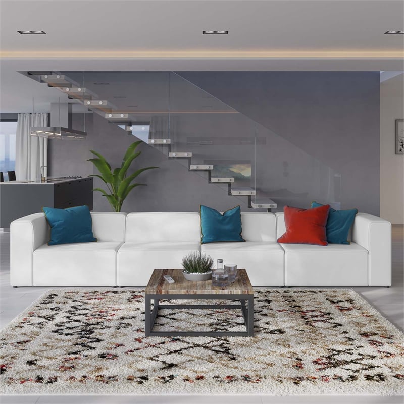 Kingfisher Lane 4-Piece Modular Faux Leather Sectional Sofa in White