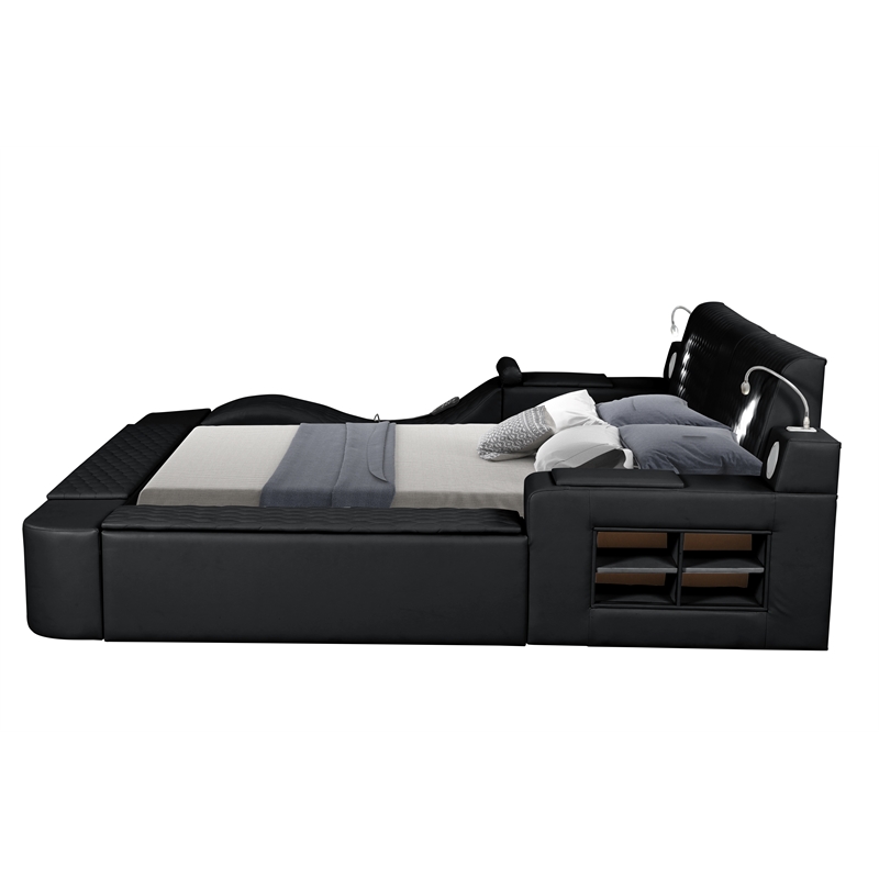 Kingfisher Lane Smart Queen Bed with Massage Speakers Storage in Black
