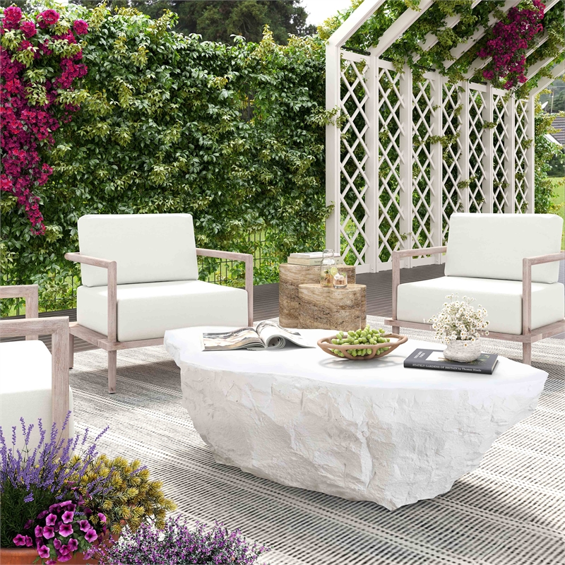 Kingfisher Lane Contemporary White Concrete Indoor Outdoor Coffee Table