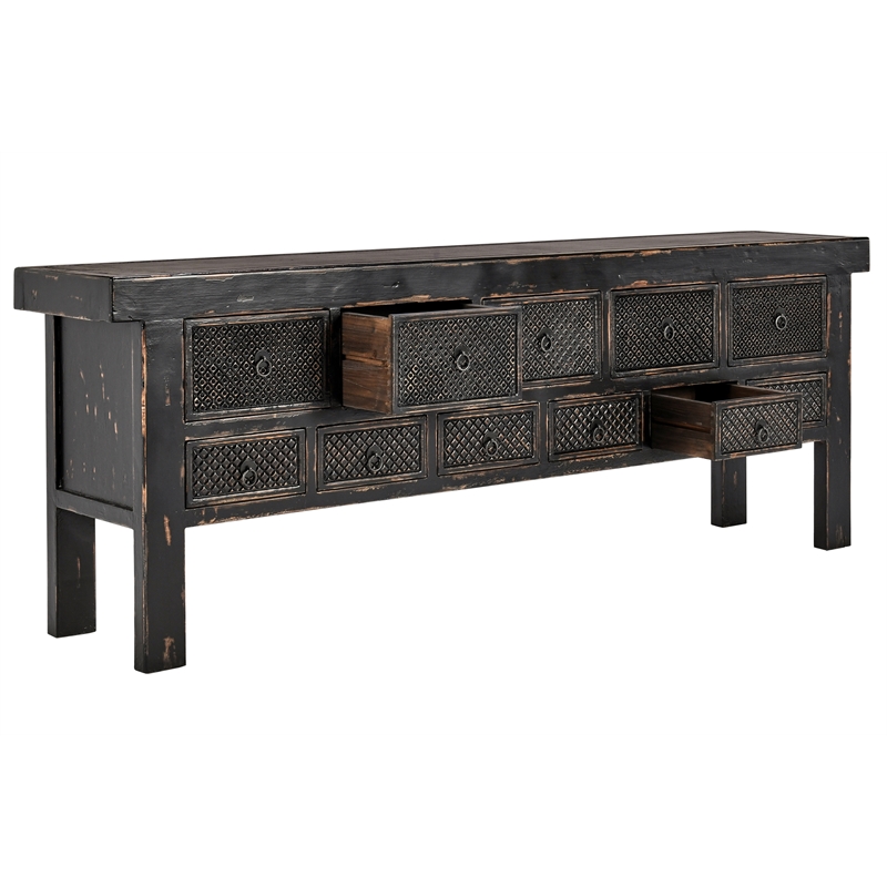 Kingfisher Lane 11-Drawer Reclaimed Pine Console Table in Black