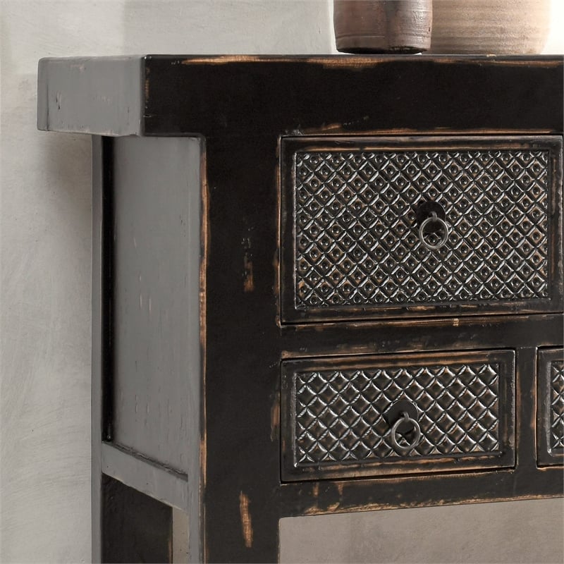 Kingfisher Lane 11-Drawer Reclaimed Pine Console Table in Black