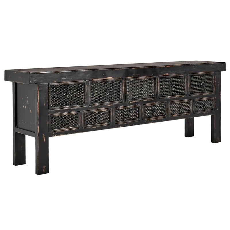 Kingfisher Lane 11-Drawer Reclaimed Pine Console Table in Black