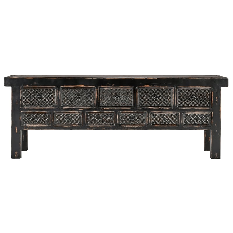 Kingfisher Lane 11-Drawer Reclaimed Pine Console Table in Black
