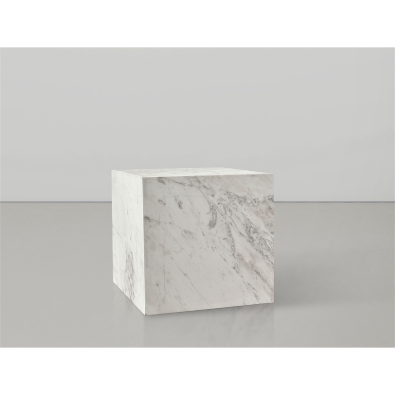Kingfisher Lane Contemporary White Marble Cube End Table Art Deco Design