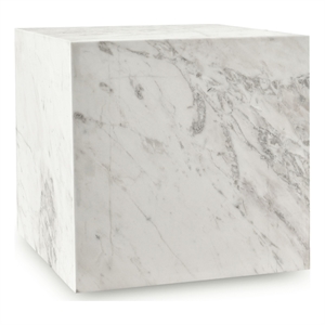 Kingfisher Lane Contemporary White Marble Cube End Table Art Deco Design