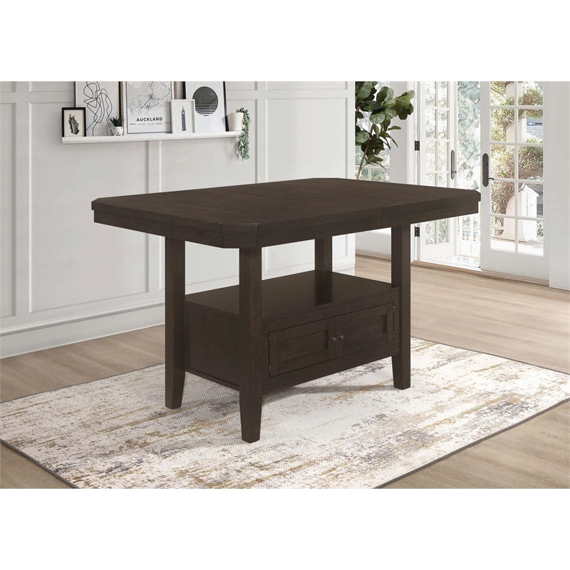 Kingfisher Lane Counter Height Storage Table Butterfly Leaf in Cappuccino