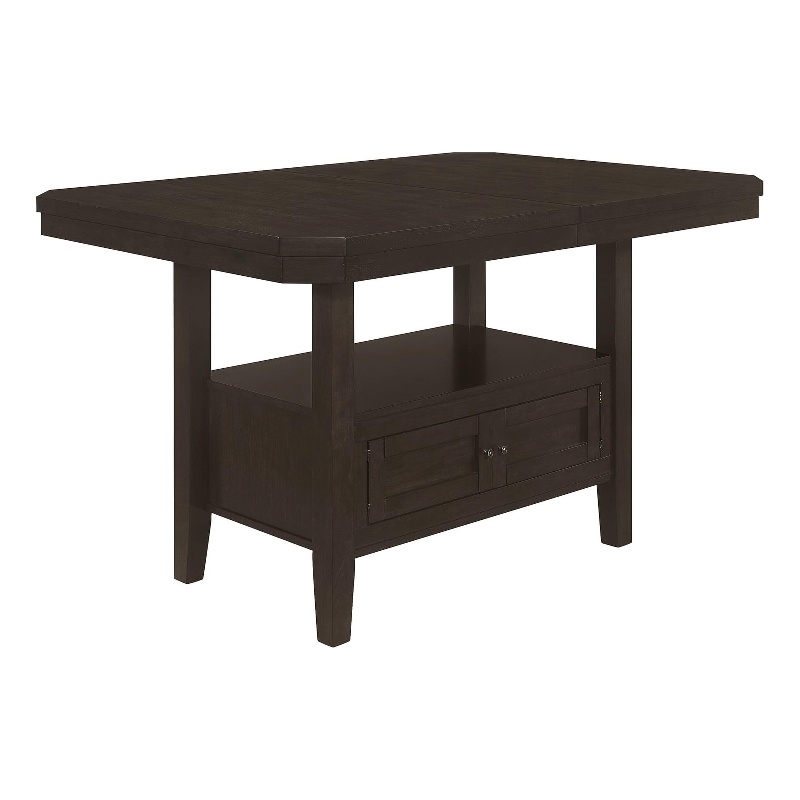 Kingfisher Lane Counter Height Storage Table Butterfly Leaf in Cappuccino