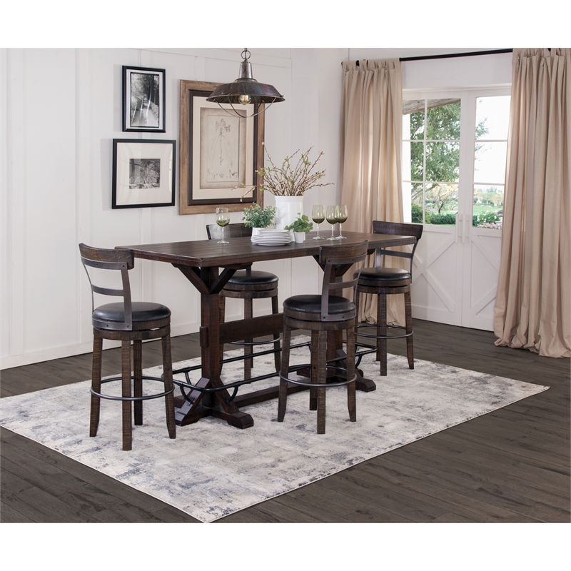 Kingfisher Lane Contemporary Solid Wood Pub Table in Tobacco Leaf Finish