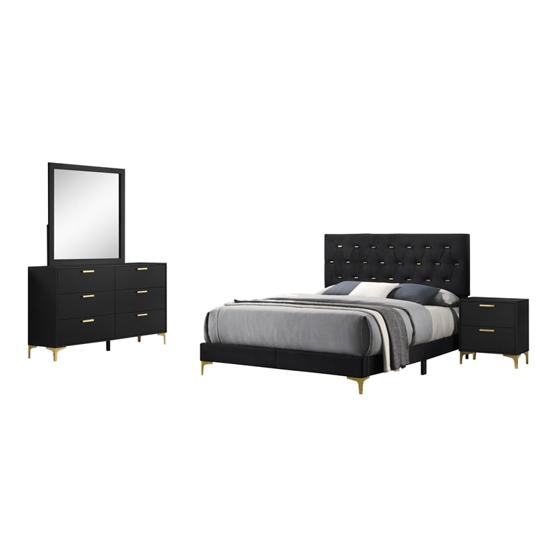 Kingfisher Lane 4-Piece Cal King Bedroom Set in Black and Gold Glam