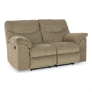 Kingfisher Lane Dual Reclining Loveseat in Light Brown Polyester
