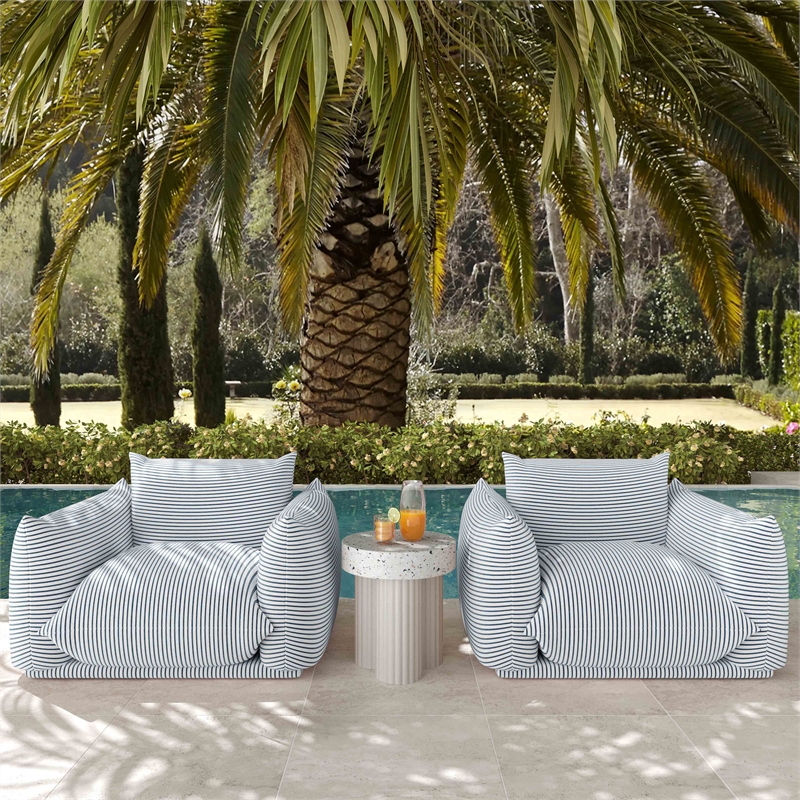 Kingfisher Lane Striped Outdoor Performance Fabric Armchair in Pearl Blue