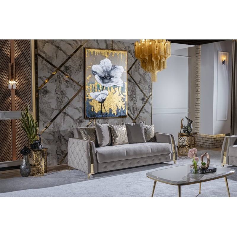 Kingfisher Lane Sleeper Sofa with Under-Seat Storage in Taupe Polyester