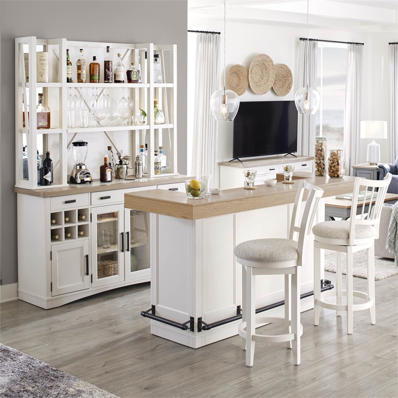 Kingfisher Lane Wood Bar with Quartz Top Insert in White/Natural