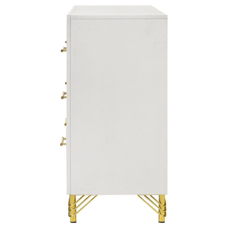 Kingfisher Lane 6-Drawer Modern Glam Dresser in White with Gold Trim