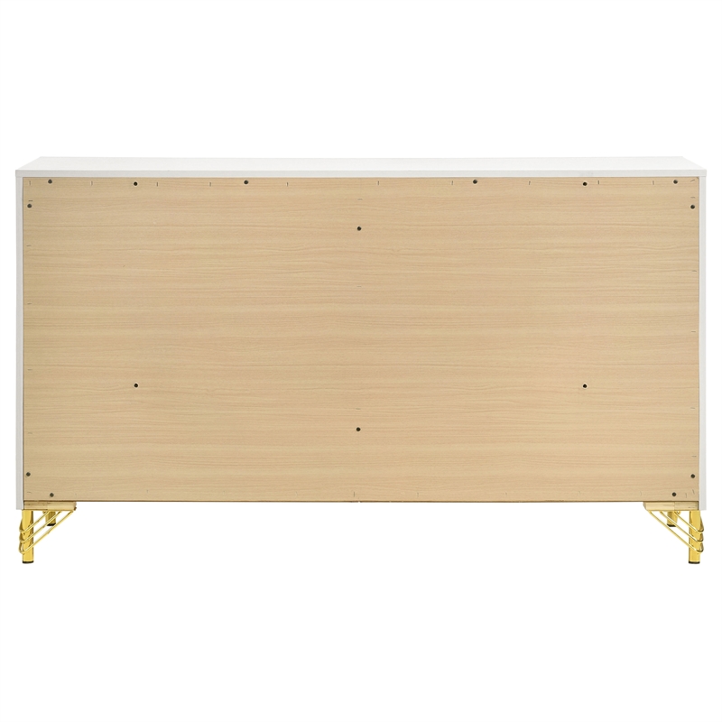 Kingfisher Lane 6-Drawer Modern Glam Dresser in White with Gold Trim