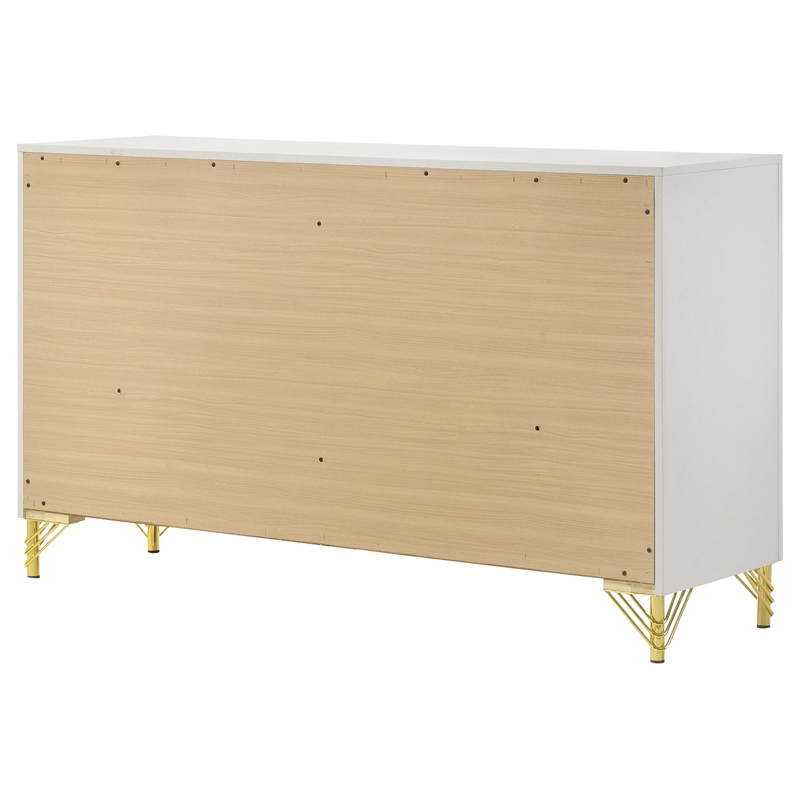 Kingfisher Lane 6-Drawer Modern Glam Dresser in White with Gold Trim