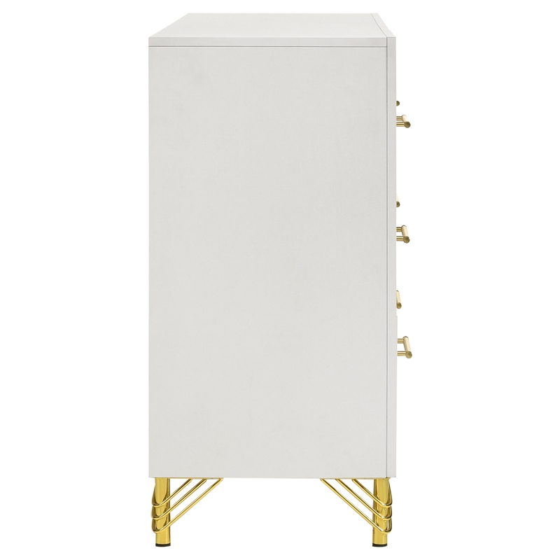 Kingfisher Lane 6-Drawer Modern Glam Dresser in White with Gold Trim