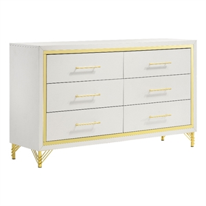 Kingfisher Lane 6-Drawer Modern Glam Dresser in White with Gold Trim